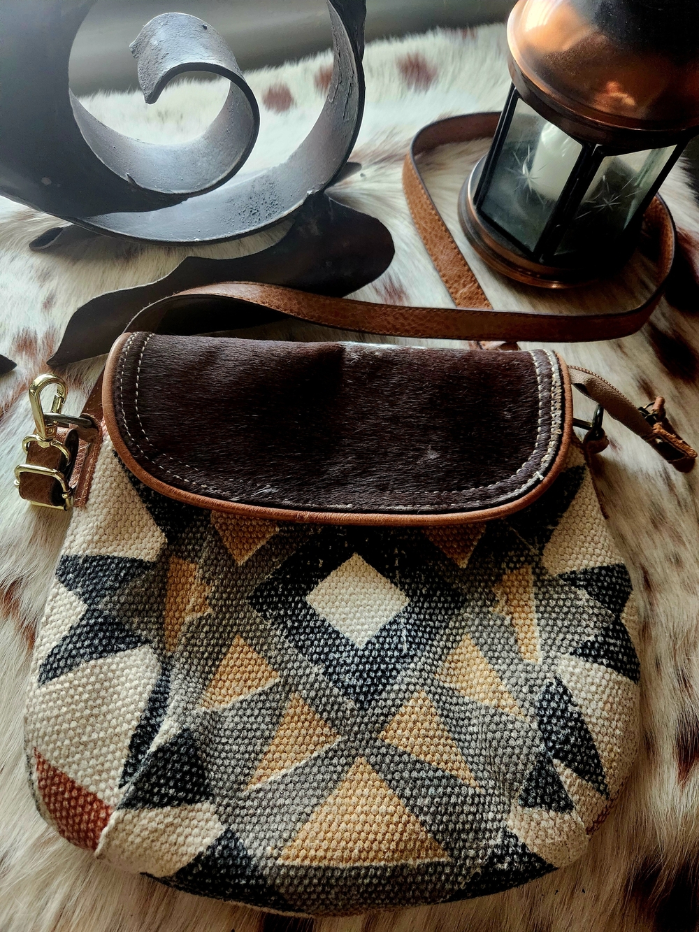 Southwestern Geometric Crossbody Bag in Brown and Tan